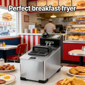 1pc Commercial & Home Electric Deep Fryer, 3.5L Single Tank Oil Saving Countertop Fryer, 2000W 110V Adjustable Temperature 60-200°C & US 3-Prong Plug, for Fried Chicken Fries Donuts Snacks, Portable Frying Machine for Restaurant Food Truck Home Kitchen