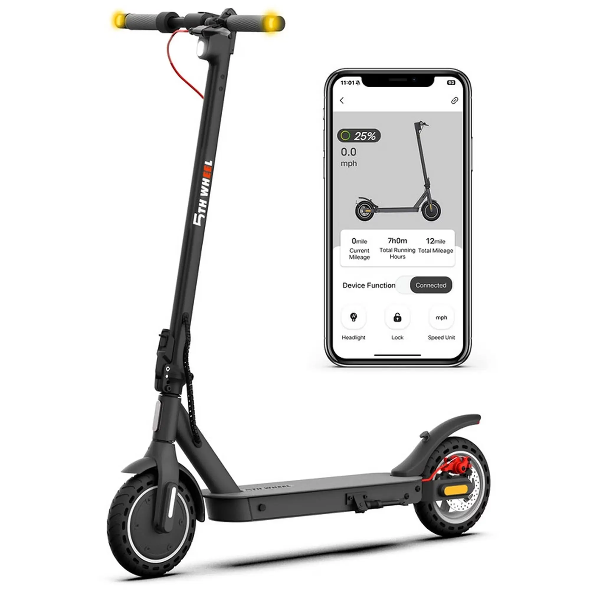 5TH WHEEL W09S 350W Electric Scooter with Turn Signal, 8.5” Solid Tires, 18mph & 20Miles Range, Folding Commuting E-Scooter for Adults with APP Control, Black, UL2272