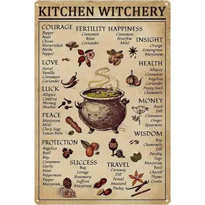 Kitchen Witchery Decor Vintage Metal Tin Sign Kitchen Witchery Signs Witch Knowledge Poster Kitchen Wall Decorations 8X12 inch