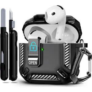 for AirPods 4 Case, Secure Lock Case Compatible with Apple AirPods 4th Gen for Men Women, Shockproof Protective Cover with Cleaning Kit & Keychain, Ultra Slim, Anti-Scratch, Black