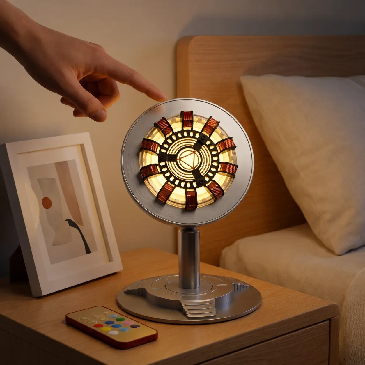 Rechargeable Circular Mechanical RGB Night Light, Remote Control Dimmable LED Desk Lamp, Decorative Table Lamp for Bedroom, Unique Creative Gift for Boys Kids
