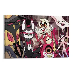 Cartoon Hazbin Hotel Canvas Poster - Retro Group Portrait Animation Art Print Vibrant Characters Wall Decor for Dorm Living Room Bar Canvas Poster Bedroom Decor Sports Landscape Office Room Decor Gift dopamine  decor Frames Ornaments Artistic Photo