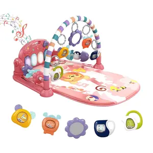 Baby Play Mat Gym, Funny Play Piano Tummy Time Activity Mat with 5 Infant Sensory Toys, Music and Lights, Boy & Girl Gifts for Newborns 0 to 3 6 9 12 Months (Pink)