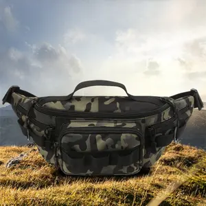 Camouflage fishing bag, multi-pocket multi-compartment waist bag, men's multifunctional sports waterproof small waist bag, water bottle shoulder bag, outdoor cycling fishing travel tool bag,