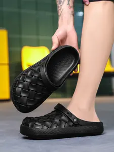 Unisex Black Woven Pattern One-Piece Clogs, Quick-Dry Breathable EVA Upper, Anti-Slip Wear-Resistant Thick Sole, Fast Drainage, Ideal for Stream Trekking, Beach Walking, Daily Commuting, Footwear
