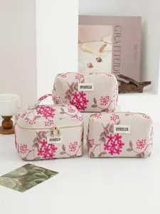 1/3 Large-capacity rose-colored makeup bag, sparkly floral pattern travel toiletry bag, fashionable high-end zippered portable travel toiletry bag, portable storage bag, linen embroidered makeup bag, vacation beach bag, travel essentials, school supplies