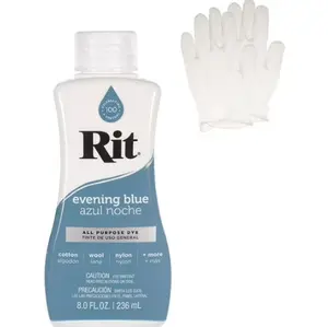 Rit Evening Blue 8 oz Liquid Fabric Dye for Clothing Décor & Crafts with Pair of Medium Latex-Free Vinyl Gloves