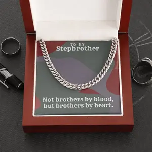 To My Bonus Brother - Stepbrother gift - Brother Gift - Birthday Gift - Personalized Gift Cuban Link Chain Chain Width Polished Stainless Steel Adjustable Length