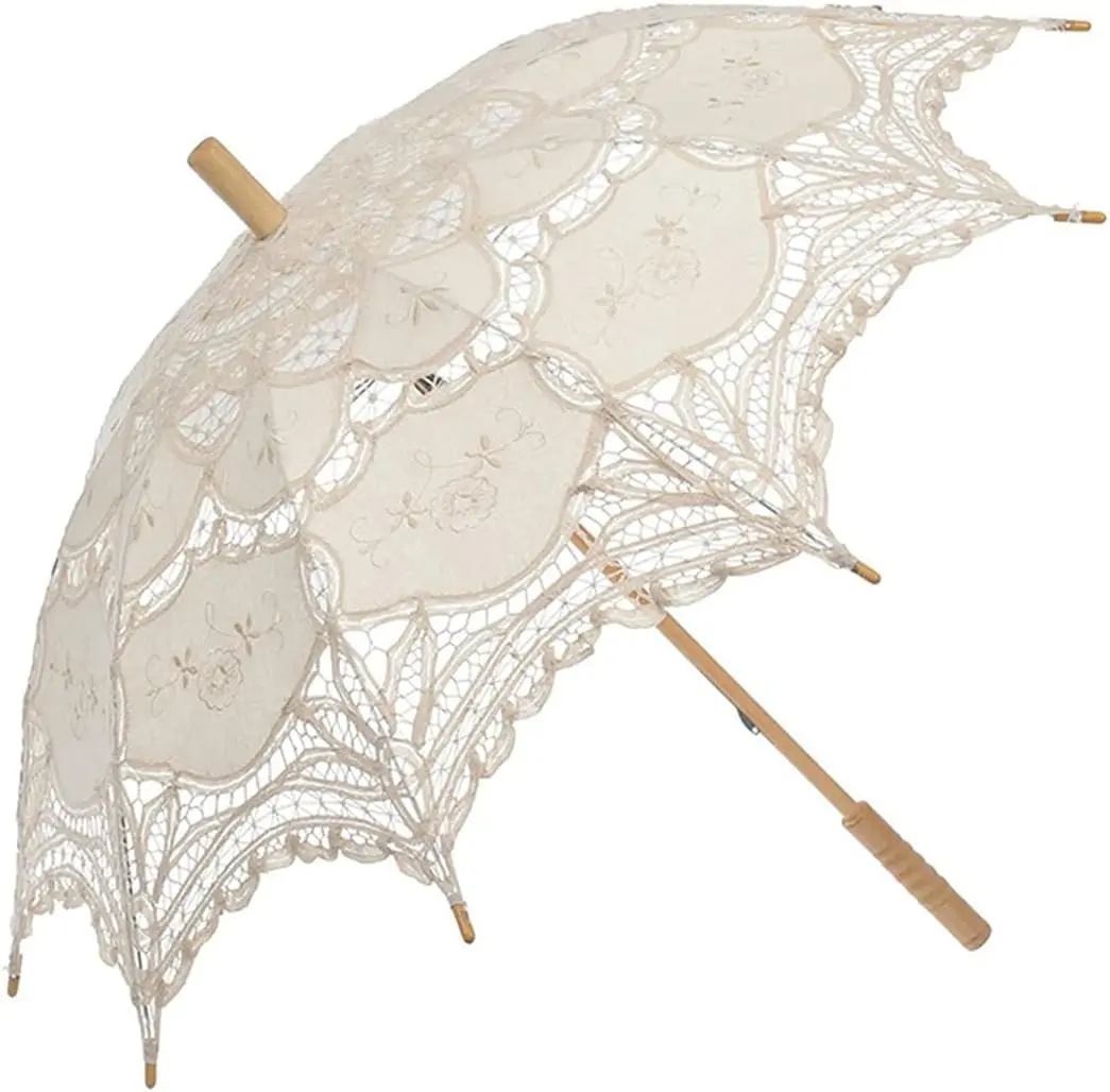 Vintage 32 Inch Adult Size Lace Parasol Umbrella for Wedding Bridal Decoration Photo Tea Party