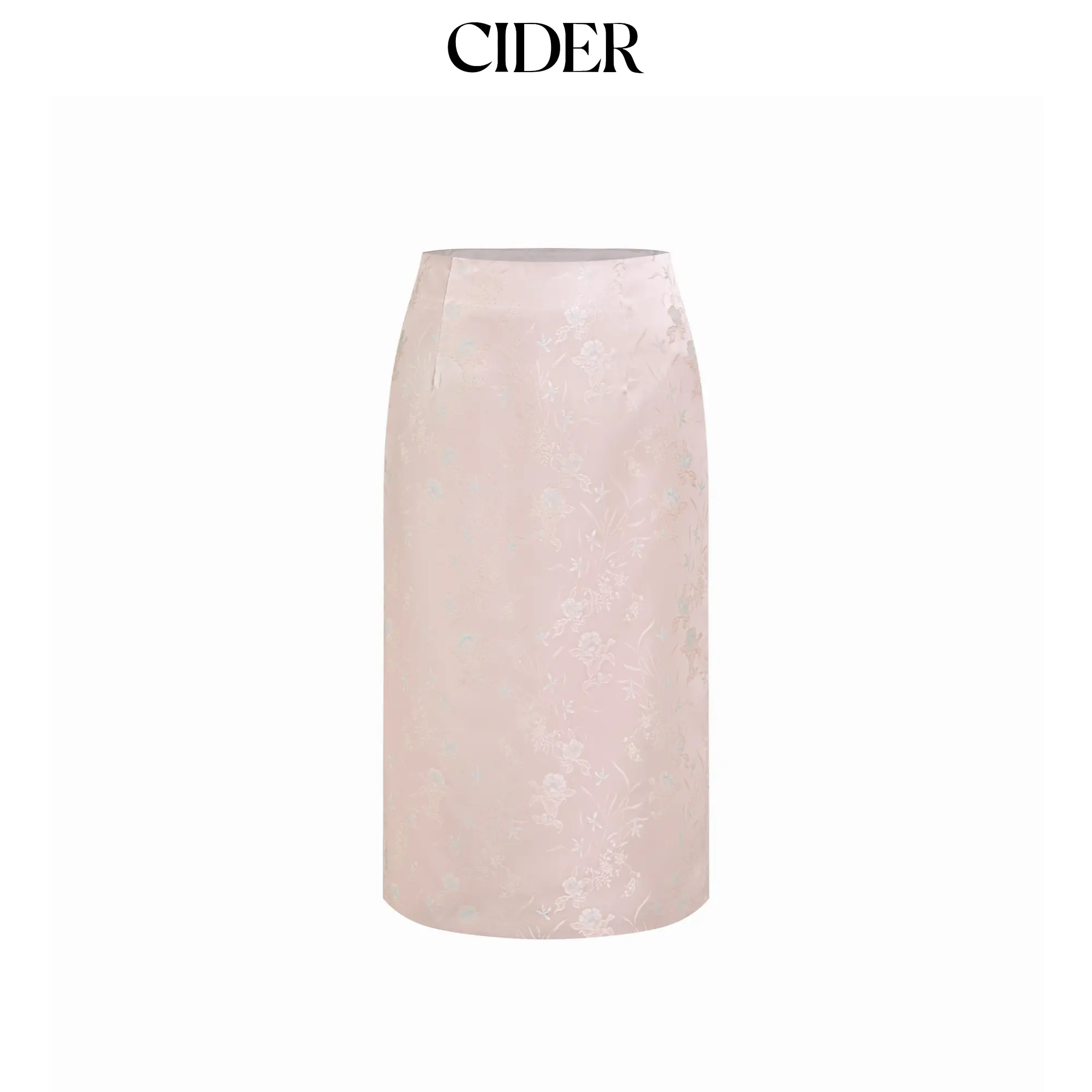 Cider Women's Elegant Sweet Floral Embroidery Jacquard Woven Skirt, High Waist Midi Bottoms with Side Slit