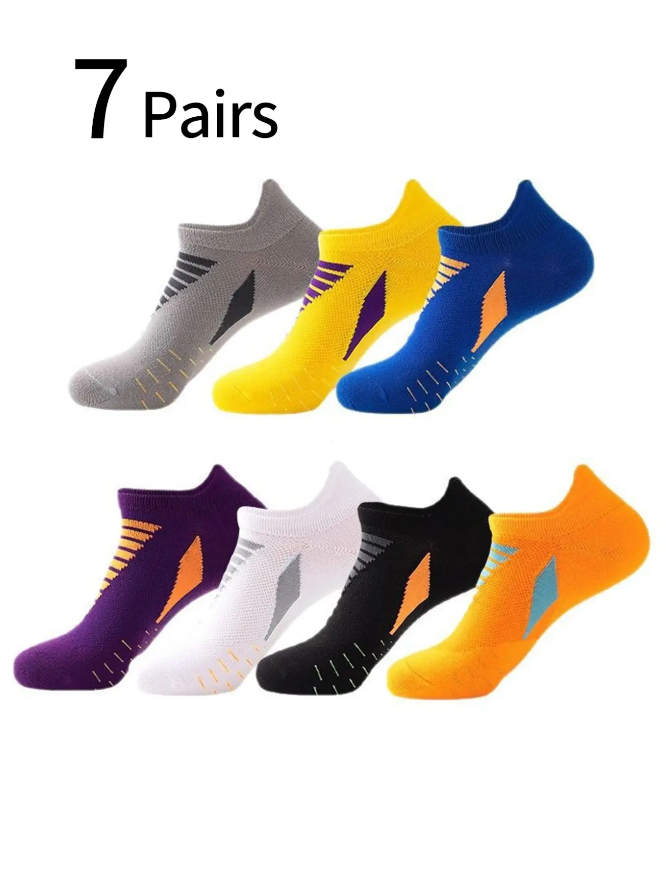 7 Pairs Men's Marathon Running Socks, Quick-Dry Sports Socks, Anti-Slip Boat Socks, Breathable Outdoor Hiking Cycling Socks, Comfortable Soft, Athletic Socks