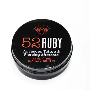 52 Ruby Advanced Tattoo and Piercing Aftercare 200ml Jar - Hydrating Cream for All Skin Types, Alcohol-Free, Supports Tattoo Recovery, 180g - Cleanser, Comfort, Daily, Skincare, Moisturizers, Cleansing, Skin Repair