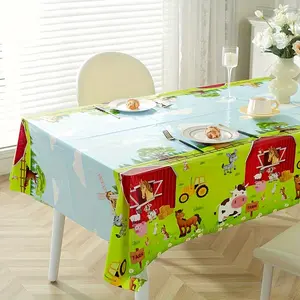 3 disposable plastic tablecloths with farm animal theme for farm animal party decoration, picnic and birthday party supplies, 108 x 54 inches