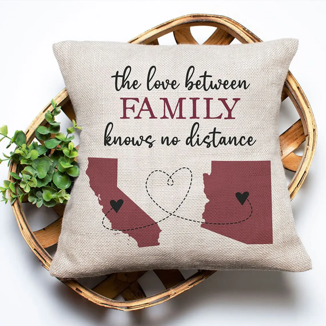 [CUSTOM IN DESCRIPTION] Personalized Long Distance Pillow | Gift For Family Members | Two State or Country Pillow | Custom Throw Pillow | Moving Away Gift