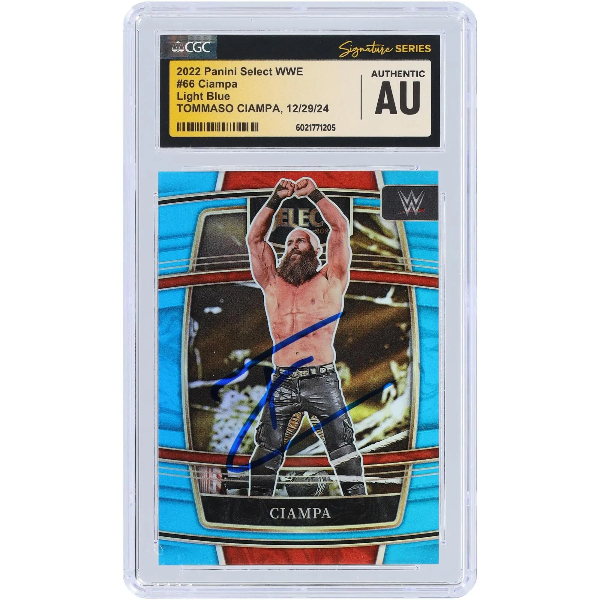 Tommaso Ciampa WWE Autographed 2022 Panini Select Light Blue Prizm #66 #/299 CGC Fanatics Witnessed Authenticated Card - Fanatics Authentic Certified