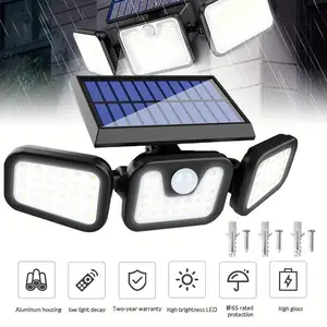Solar Power Outdoor Light, Security Light Outdoor Solar Motion Sensor Light 1000Lumen 74LED Solar Powered Security Flood Lighting with 3 Heads Wide Angle Illumination IP65 Waterproof for Outdoor Porch Yard Garage, fit for Mother's Day Gift