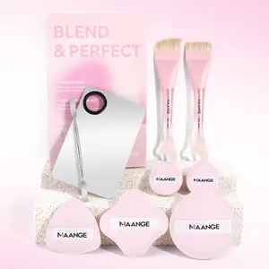 MAANGE Makeup Brush Set with 2pcs Foundation Brush + 5pcs Powder Puffs + Foundation Color Palette for Cream, Liquid, Mineral Foundations & BB/CC Creams, Essential Beauty Tools for Flawless Application, Makeup Accessories Gifts for Friends