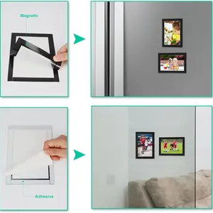 CRUGLA 5x7 Rectangular Magnetic Picture Frames for Refrigerator 8 Packs, Modified Sheet With Self Adhesive Backing, Black Photo Frame Set for Glass Window Door Cubicle Decor