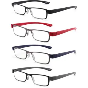 4 Pack Reading Glasses For Women Blue Light Blocking Lightweight Full Metal Rectangle Narrow Frame Eyeglasses Readers