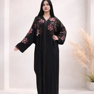 Butterfly Style Dubai Abaya - with Floral Embellishments and Sparkling Details