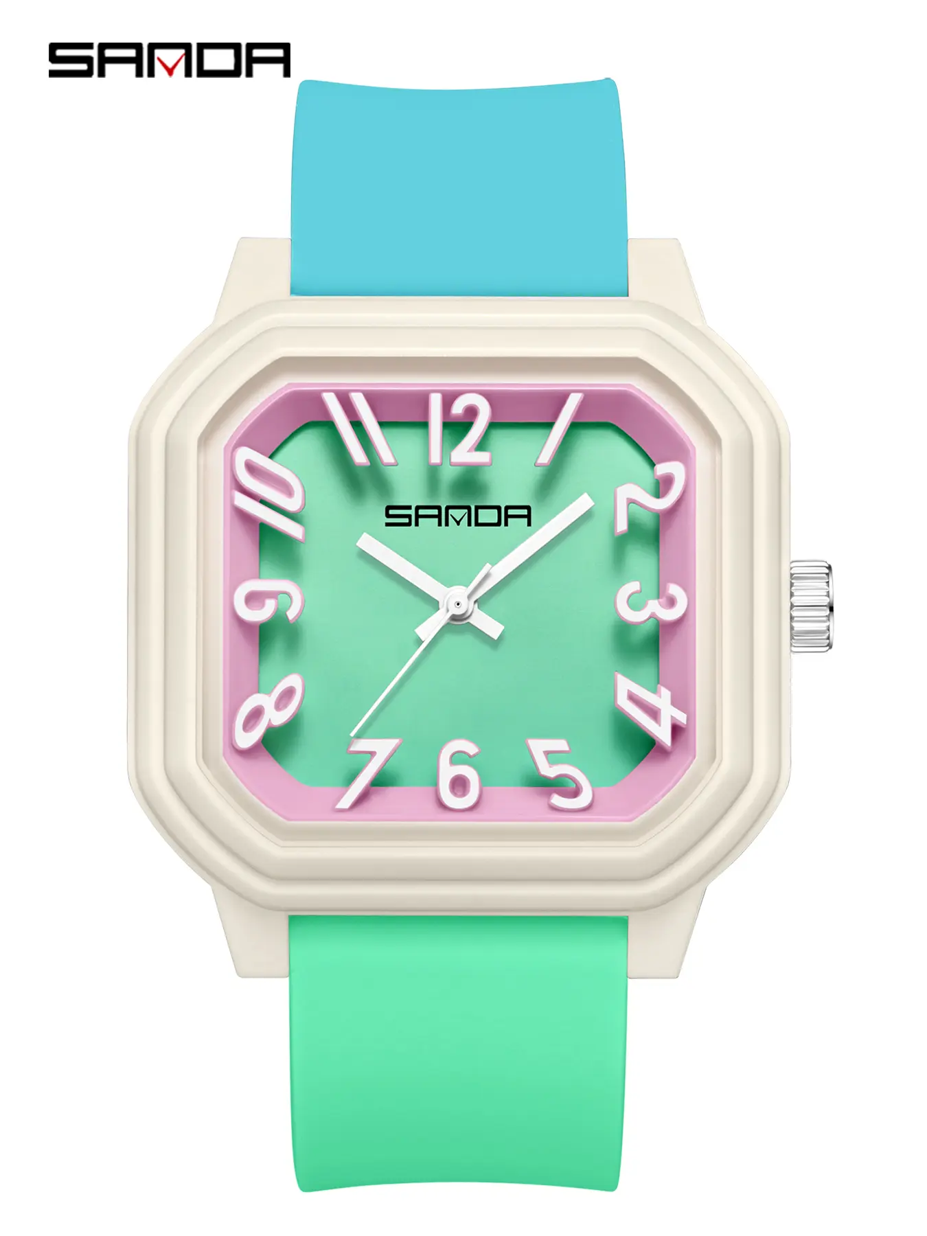 Sanda Jelly Series Watch Student Fashion Colorblock 50m Waterproof Square Quartz Watch, Square Dial Wristwatch, Stylish Timepiece for Everyday Use, Analog Quartz Wristwatches