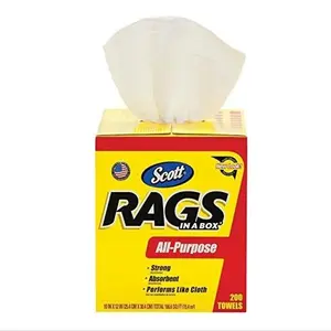 Scott Rags In A Box White All Purpose Disposable Cleaning Cloths 200 Towels Strong Absorbent Pop Up Dispenser Box