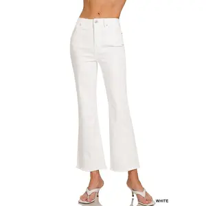 Zenana -Acid Washed High-Waist Frayed Hem Bootcut Pants