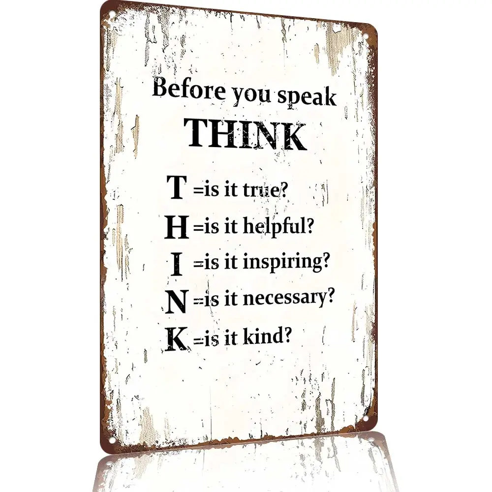 12×8in Retro Aluminum Metal Sign, "THINK Communication Rule" Positive Quote Plaque, Durable Wall Decor for Bedroom, Living Room, Coffee Room, Office, Home, Classroom & Work Area