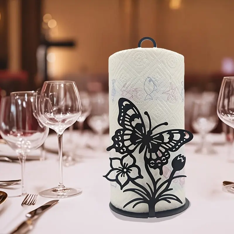 Metal Butterfly Floral Paper Towel Holder, Toilet Paper Holder, Kitchen Home Office Table Bathroom Country Style, No Installation Required Instant Use Roll Dispenser, Bathroom Accessory, Bathroom Necessities
