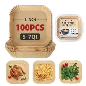 Air Fryer Paper Liners 100PCS Non-stick Oil Resistant Disposable Round Liners for 5-8 QT Baking, Roasting & Microwave Use - Bakeware