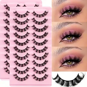 20Pairs/2Pack Russian Strip Lashes D Curl Fake Lashes Natural Look Fluffy Volume Wispy Russian Lashes 3D Effect Fake Eyelashes Cosmetic