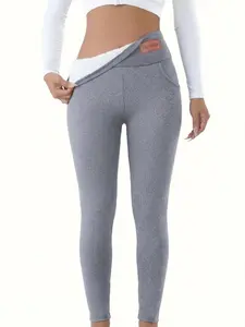 Thickened Fleece-Lined Lamb Wool Leggings for Women, High Waisted Leggings, High-Waist Tight Pants, Thermal Pants, Yoga Pants, Solid Color, Winter Sports, Fitness, Yoga, Running Long Pants, Gym Workout Leggings