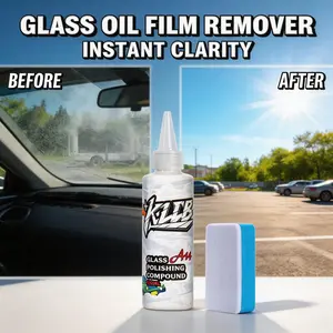 Car Windshield Oil Film Remover Kit - Powerful Glass Polishing Compound, Removes Water Spots, Fog & Glare for Safe Night Driving, Auto Window Cleaner