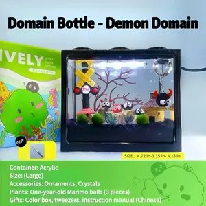 Demon Realm Bottle Micro-Landscape - Soothing Live Aquarium Plant, Self-Sustaining Aquatic Garden & Peninsula Ecosystem, Adorable Marimo Habitat, DIY Mini Habitat Decor for Calm Spaces (Includes 3 Live Marimo Pets)