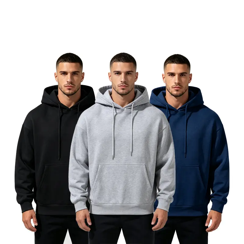 Men’s drawstring pullover hoodie, long sleeves with drop shoulders, casual loose fit, minimalist and comfortable autumn street style, men’s drop-shoulder drawstring hoodie