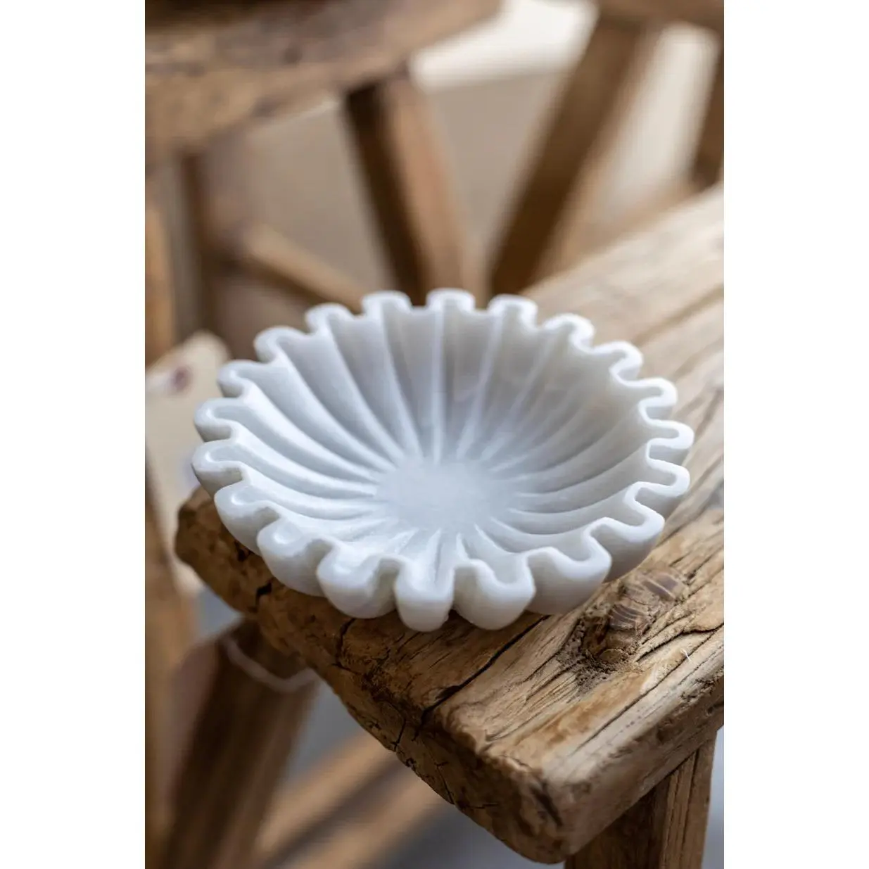Marble Fluted Scalloped Compact Bowl - Small 6x6 Inches, Kitchen Tableware for Serving, Coffee Table Decor & Dining Table Decor, Fluted Edge