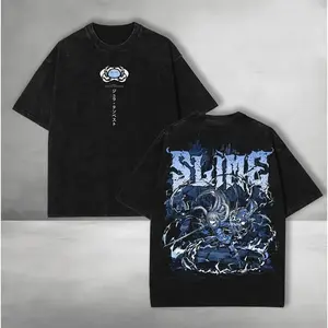 Rimuru Tempest Slime Anime Double Sided Printed T Shirt Heavyweight Cotton Washed Oversized Short Sleeve Crewneck Soft Manga Graphic Unisex Streetwear Casual Daily Fashion Top Ideal Holiday Gift for Anime Manga Enthusiasts