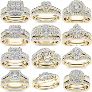 Mifeiya Luxury Wedding Engagement Lover's Ring Set Bling Iced Out Geometric AAA Cubic Zircon Crystal Ring for Couple Women Men