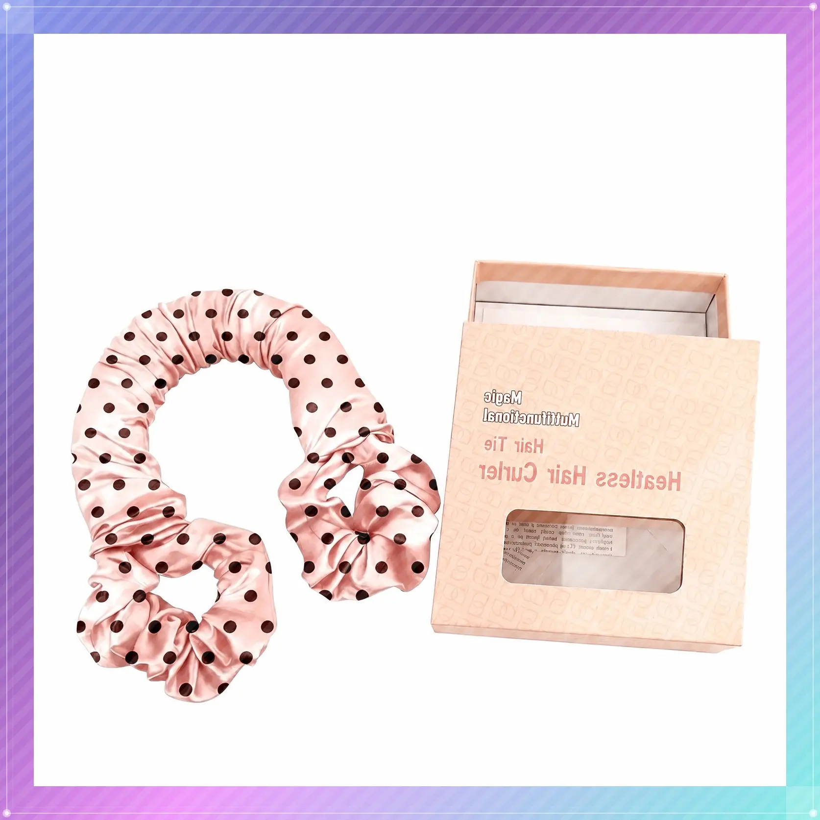 BONNET QUEEN Multi-function Satin Heatless Hair Curler & Hair Tie Non-Heating Hair Roller Curling Rod with Scrunchie, Large, Rosée Polka (For Big Curls), Wavy Curls, Heatless Styling Kit outdoorfun summervibes, summerwins