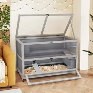 Coziwow Hamster Cage 35.4'' with Removable Ramps & Tray Small Animals Hutch with Wheels & 2 Openable Doors 3-Tier Wooden Cage for Dwarf Syrian Hamster Mice Rat Rabbit