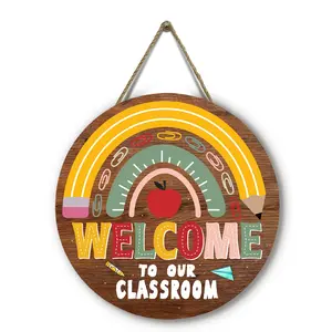 Welcome Sign for Classroom Door Decoration Welcome to Our Classroom Sign Teacher Wall Round Wood Hanging Signs Welcome Back to School Door Hanger Teacher Gift Bulletin Board 12 Inch
