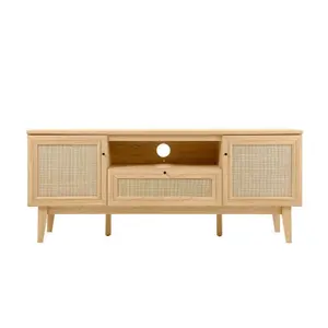 Finley 59 in. Farmhouse Caned TV Stand with Drawer and Storage Doors Fits TVs up to 65 in. with Cable Management