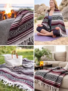 Mexican Blanket - Yoga Blanket - Baja Blanket - Handwoven Falsa Serape Throw - Picnic -Beach - Boho Home Decor -Camping