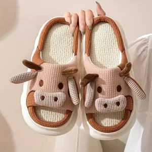 Slip Resistant Cartoon Cow Fuzzy Animal Slippers Winter Cute Warm House Slippers for Women