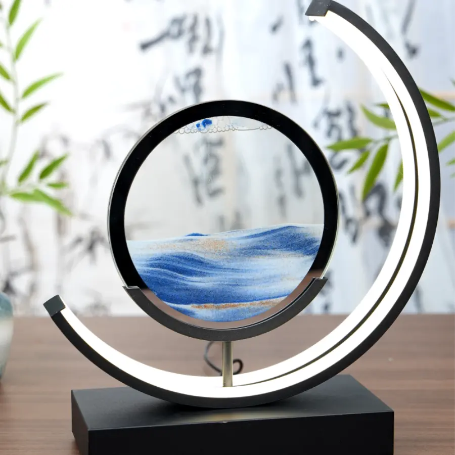 3D LED Action Sand Painting with USB, 3D Hourglass Glass Craft, Desktop Home Decor, Great for Relaxation,quick sand art,sand motion art