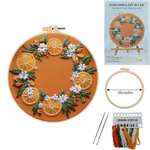 Beginner-Friendly Fruit Motif Embroidery Kit, DIY Crafts Set with Synthetic Threads, English Stitch Guide, Handmade Needlework Supplies for Home Decoration Fashion Accessory