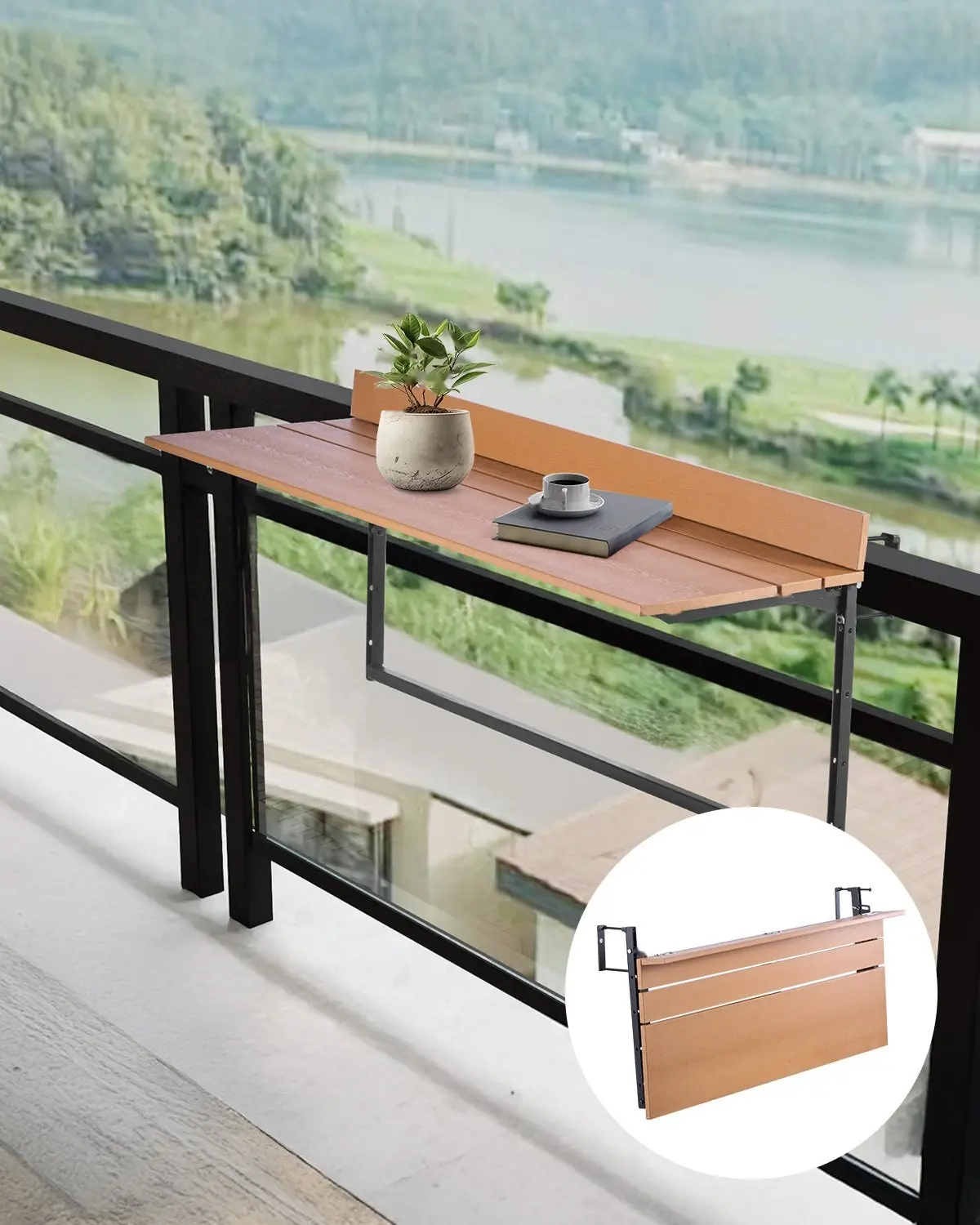 Adjustable Balcony Hanging Table 15 X 39 Inches For Outdoor Patio And Railing Use - Lightweight Steel Bar Table With Easy Mounting, No Tools Required, Weatherproof Finish, Space-Saving Wall-Rail Hanging Table For Small Patios