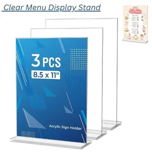 3 Pack Acrylic Sign Holder 8.5x11 Clear Menu Display Stand, Vertical Flyer & Brochure Holder for Restaurant, Office & Store, Father’s Day Gift for Desk Decor