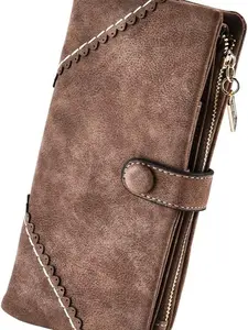 Women Vegan Leather Wallet Bifold Clutch Large Capacity Card Organizer Buckle Long Purse