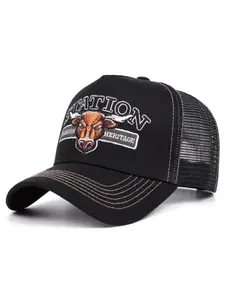 2026 New Personalized Custom Embroidered Breathable Mesh Hat, Summer Hat, STATION Bullhead Embroidery Truck Hat Street Hip Hop Skateboarding Hat Outdoor Sunshade Protection Hat Daily Commuter Decorative Hat unisex Fashion Creative Mesh Baseball Cap